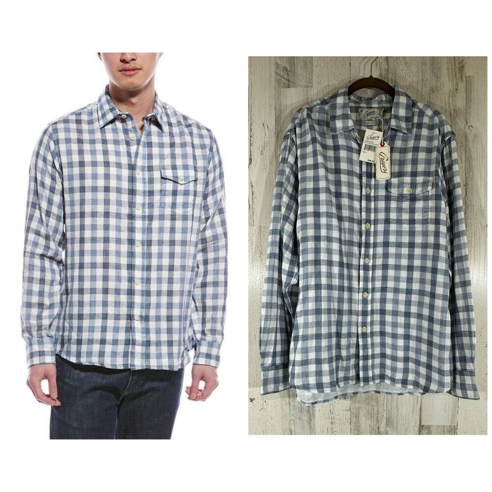 Grayers Denby‎ Double Cloth Mens Shirt Size Large Heather Blue Cream Gingham NWT
